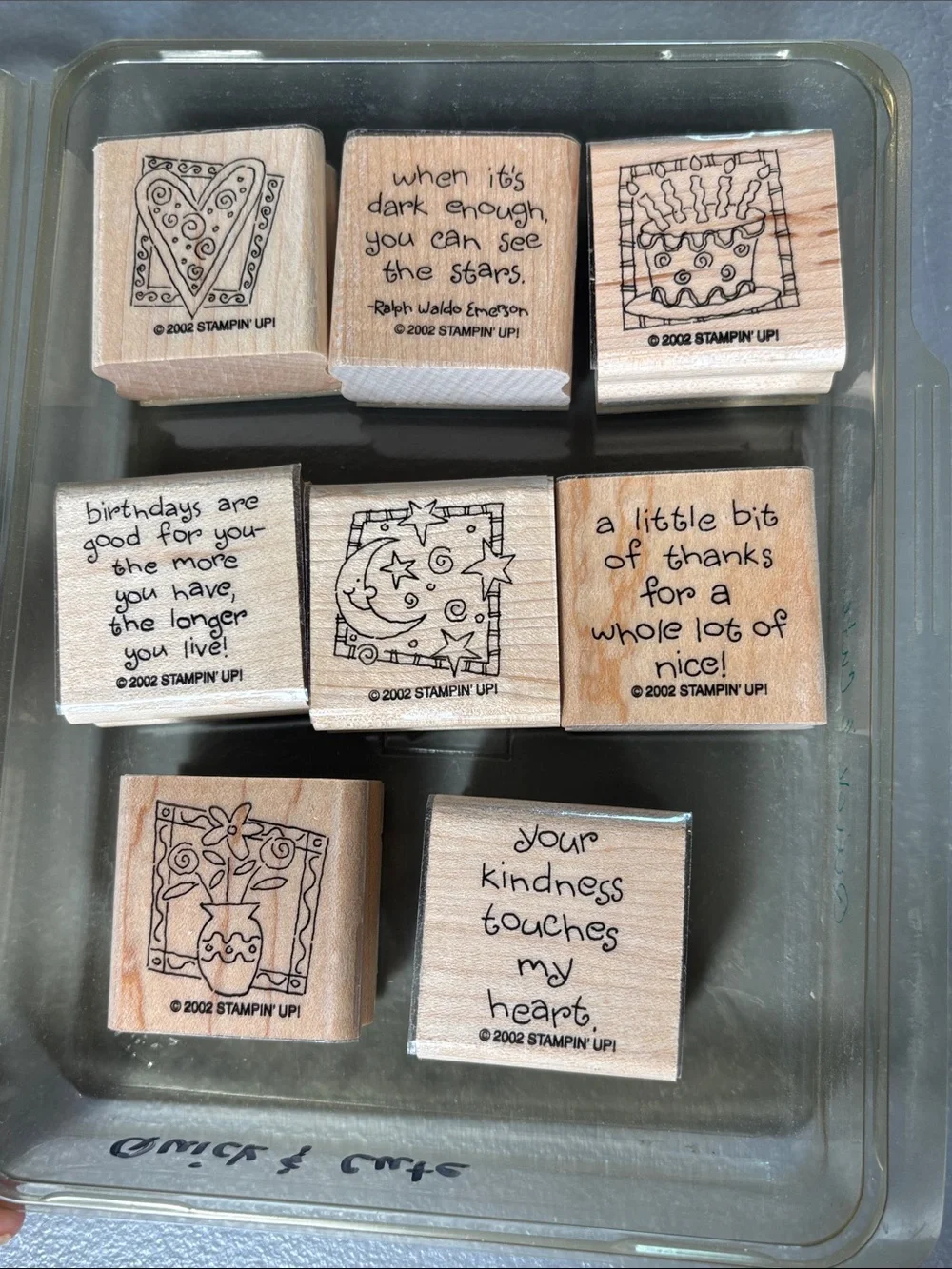 Stampin’ Up! Quick & Cute 2002 Retired Wood Mount Rubber Stamp Set of 8
